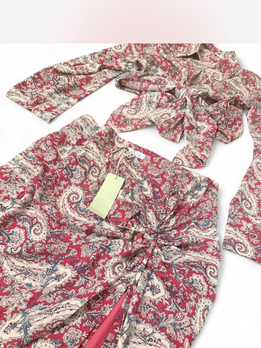 Paisley Ruched Bermuda Skirt — Red Cream